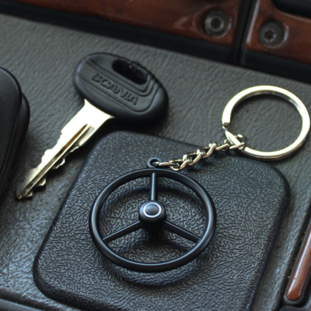 3 Spoke Steering Wheel - Black Keychain