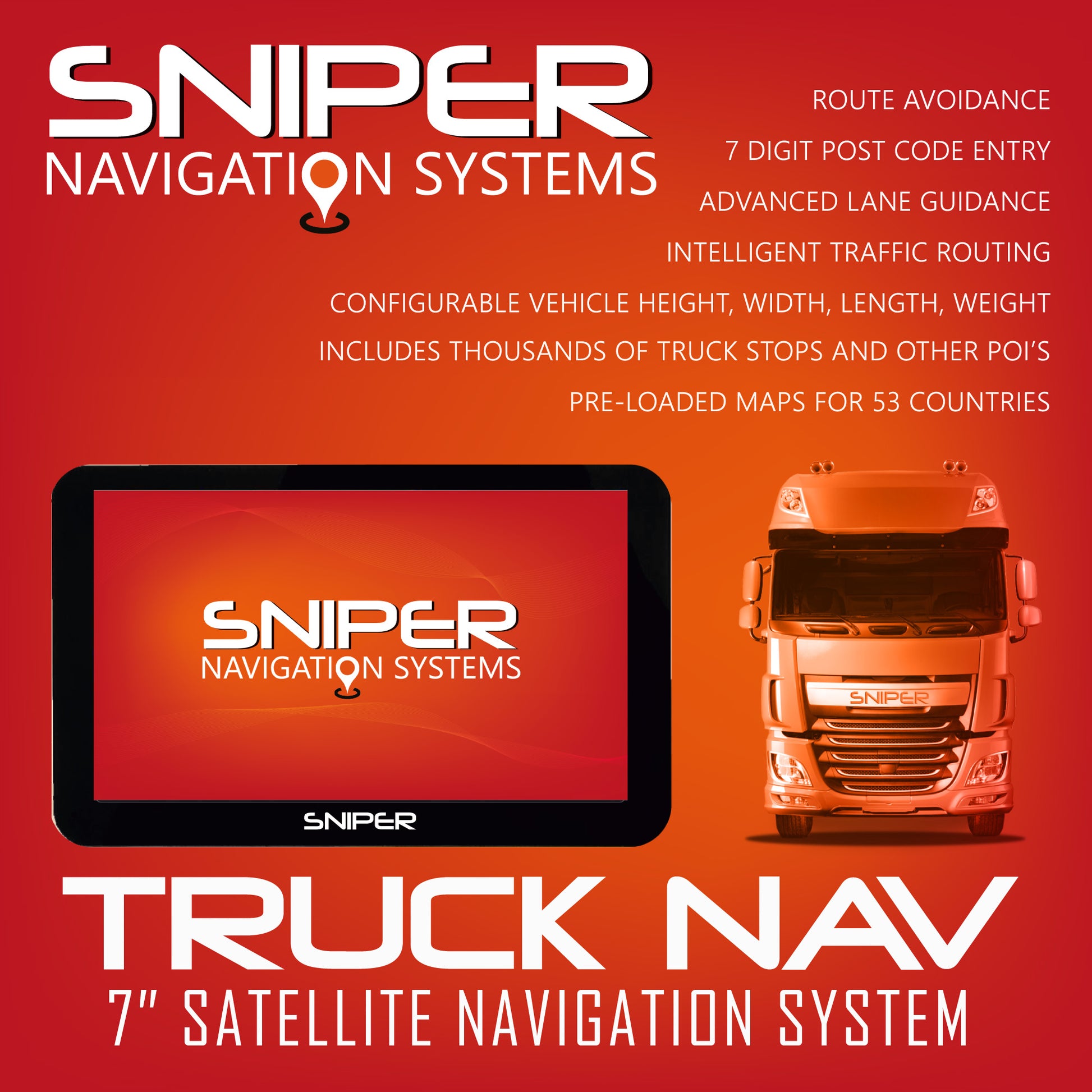 Sniper Sniper Truck Nav 7" Navigation System 12/24v - One Stop Truck Accessories Ltd